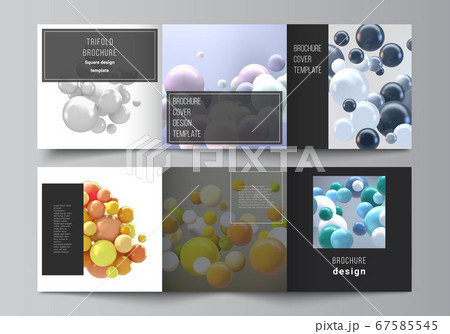 Vector layout of square format covers templates for trifold brochure, flyer, magazine, cover design, book design. Abstract realistic vector background with multicolored 3d spheres, bubbles, balls. Vector layout of square format covers templates for trifold brochure, flyer, magazine, cover design, book design. Abstract realistic vector background with multicolored 3d spheres, bubbles, balls. 67585545