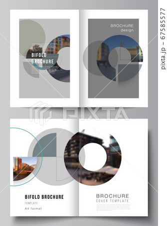 Vector layout of two A4 cover mockups design template for bifold brochure, flyer, cover design, book, brochure cover. Background with abstract circle round banners. Corporate business concept template 67585577