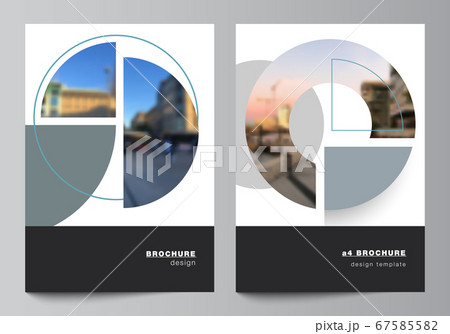 Vector layout of A4 cover mockups design templates for brochure, flyer layout, booklet, cover design, book, brochure cover. Background with circle round banners. Corporate business concept template. 67585582