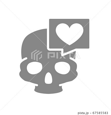 Skull with heart in speech bubble grey icon. Bone structure of the head, cranium symbol Skull with heart in speech bubble grey icon. Bone structure of the head, cranium symbol 67585583
