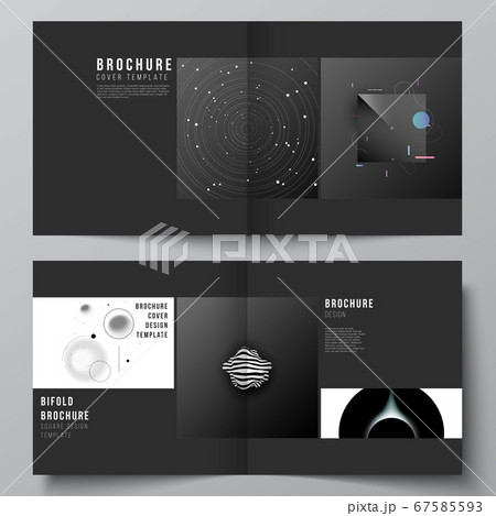 Vector layout of two covers templates for square design bifold brochure, flyer, magazine, cover design, book design, brochure cover. Tech science future background, space astronomy concept. 67585593