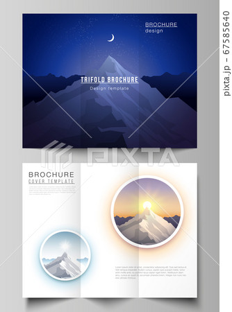 The minimal vector illustration layouts. Modern creative covers design templates for trifold brochure or flyer. Mountain illustration, outdoor adventure. Travel concept background. Flat design vector. The minimal vector illustration layouts. Modern creative covers design templates for trifold brochure or flyer. Mountain illustration, outdoor adventure. Travel concept background. Flat design vector. 67585640