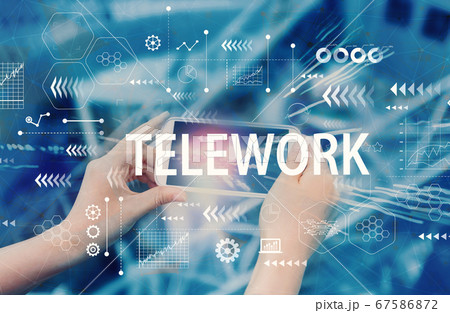 Telework theme with person using smartphone 67586872