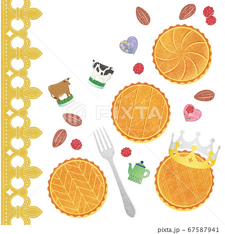 ガレット・デ・ロワ（ミニ）とフェーブのイラスト/2021干支 67587941