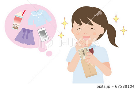 お金を手にして喜ぶ女子学生 67588104