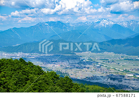 魚沼展望台　魚沼スカイラインから魚沼連峰の景色　景観　 67588171
