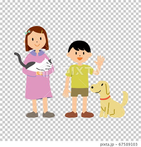 女の子と猫 男の子と犬 イラスト 女の子と猫 男の子と犬 イラスト 67589103