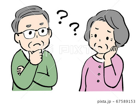 よく理解できずに悩むシニアのイラストのイラスト素材