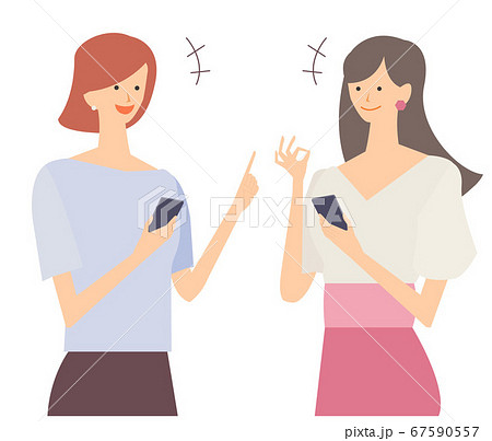 スマホを持って会話をする2人の女性のベクターイラストのイラスト素材