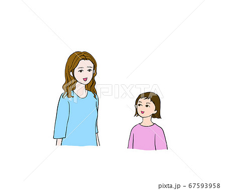 笑顔で話す女性と女の子のイラスト素材