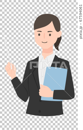 資料と指し棒を持った若い女性のイラスト のイラスト素材