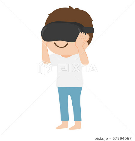 Vrゴーグルで映像を見てる男性のイラスト のイラスト素材