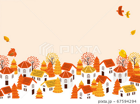 秋の街並み風景 背景イラストのイラスト素材