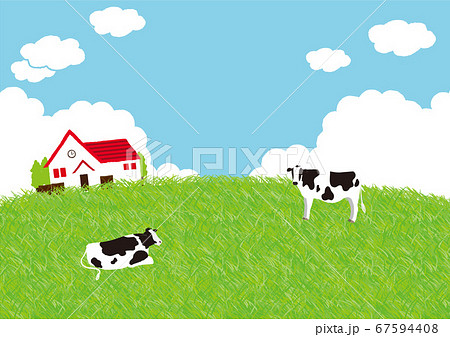 牛の牧場 イラストのイラスト素材