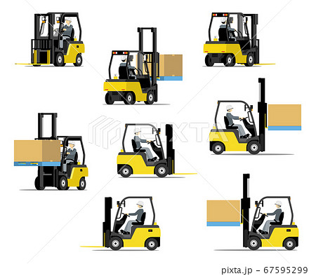 フォークリフト Forklift Truck バリエーションセットのイラスト素材