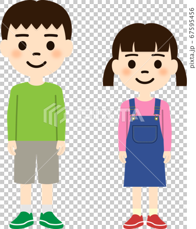 直立している男の子と女の子のイラストのイラスト素材