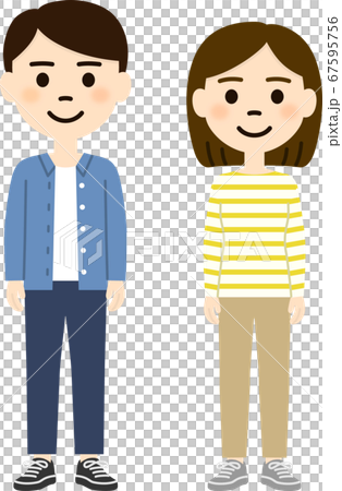 直立している若者男性と若者女性のイラスト素材