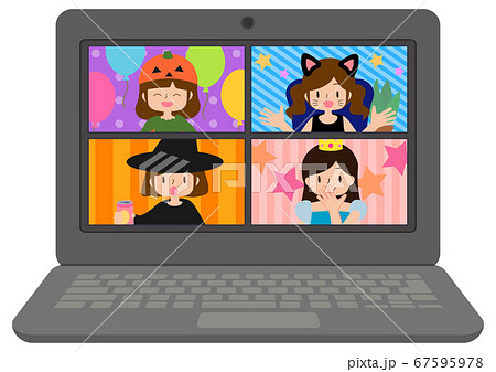 リモートハロウィン女子会のイラストのイラスト素材