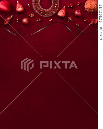 red christmas decoration bauble and ribbon on 67597157