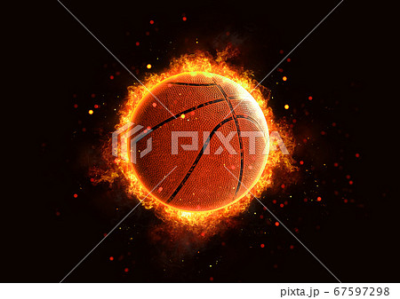 炎に包まれたバスケットボールのボールの3dイラスト のイラスト素材