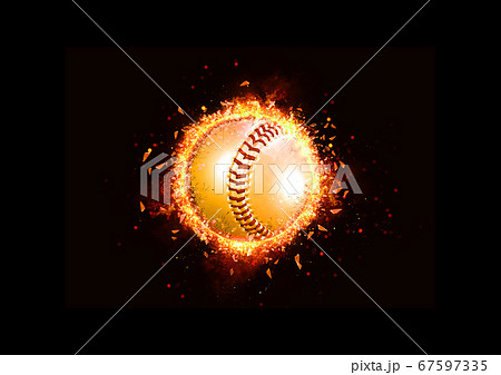 炎に包まれた野球のボールの3dイラストのイラスト素材