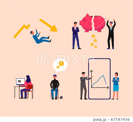 A set of vector illustrations of business people in the economic crisis. A set of vector illustrations of business people in the economic crisis. 67597456
