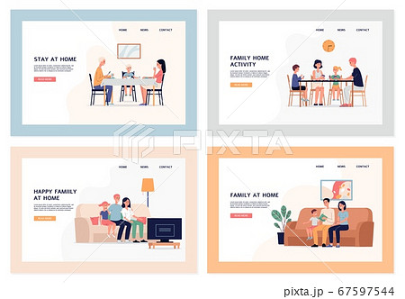A set of vector web page templates for family activities at home. A set of vector web page templates for family activities at home. 67597544