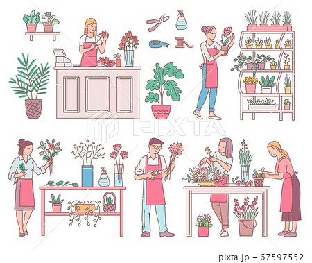 Vector Illustrations Of People Working In A のイラスト素材