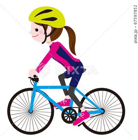 サイクリングする女性のイラスト素材