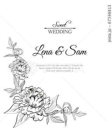 Wedding Card With Peony Flowers And Words Happy のイラスト素材
