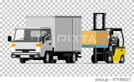 トラックに荷積みするフォークリフト（斜め前向き） 67598825