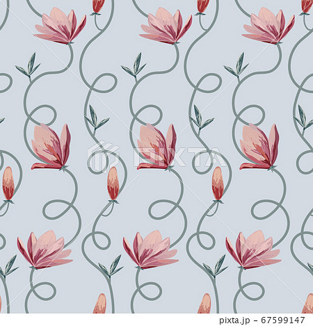 Seamless floral pattern with lotos flowers and swirls 67599147