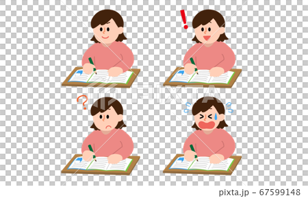 勉強する私服女性セット（シンプルカラー） 67599148