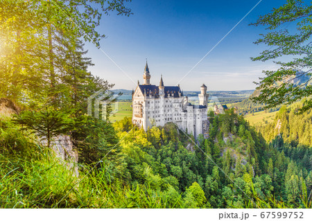 Neuschwanstein Castle at sunset, Bavaria, Germany 67599752