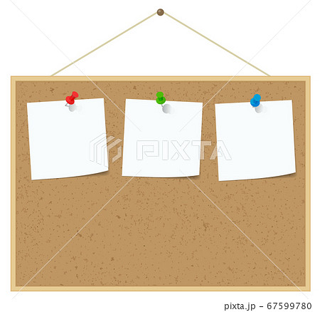 コルクボードに貼られたメモ用紙のイラスト素材