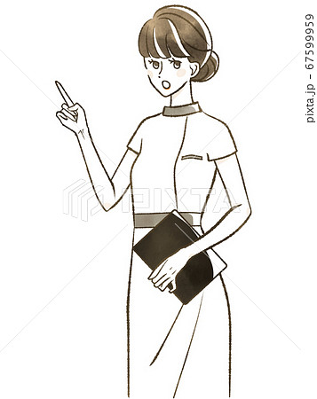人差し指を立てる女性スタッフのイラスト素材
