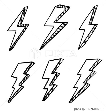 set of hand drawn vector doodle electric lightning 67600236