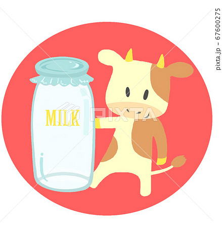 牛と牛乳瓶のイラストデザイン ミルクのイラスト素材