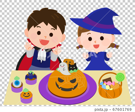 ハロウィン かわいいお菓子に喜ぶ子供 イラストのイラスト素材