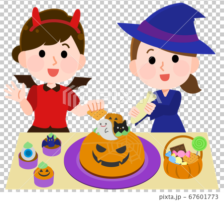 ハロウィン かわいいお菓子を作る女子 イラストのイラスト素材