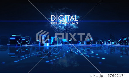 3d Render Futuristic city neon light with power energy ball light. Digital Technology Concept Background. 67602174