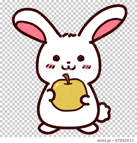 梨を持ったかわいいウサギのキャラクターのイラスト素材