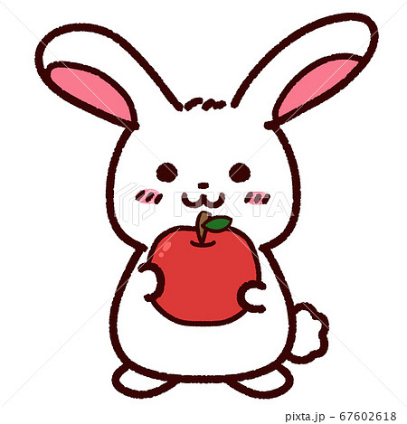 リンゴを持ったかわいいウサギのキャラクターのイラスト素材