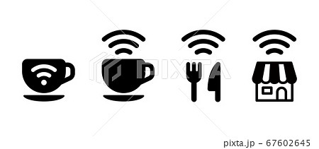 カフェやレストランのフリーwi Fiのアイコンのセット イラスト 標識のイラスト素材