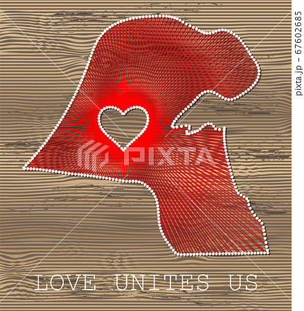 Kuwait art vector map with heart. String art, yarn and pins on wooden planks texture. Love unites us. Message of love. Kuwait art map 67602685