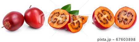 Fresh tamarillo fruit with leaves isolated on white background, Set or collection Fresh tamarillo fruit with leaves isolated on white background, Set or collection 67603898