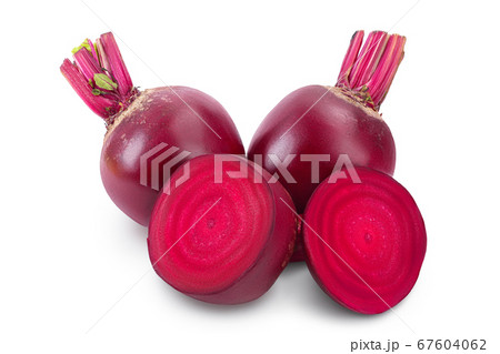 beetroot with half and slice isolated on white background with clipping path and full depth of field 67604062