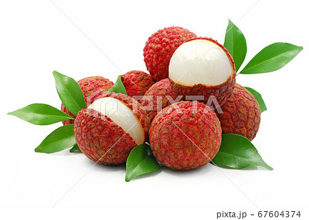 Lychee, litchi fruits isolated on white background  67604374
