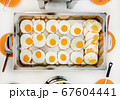 Top view, Group of Fried egg in aluminium tray 67604441