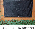 Empty Hanging black banner on wall and green leaf 67604454